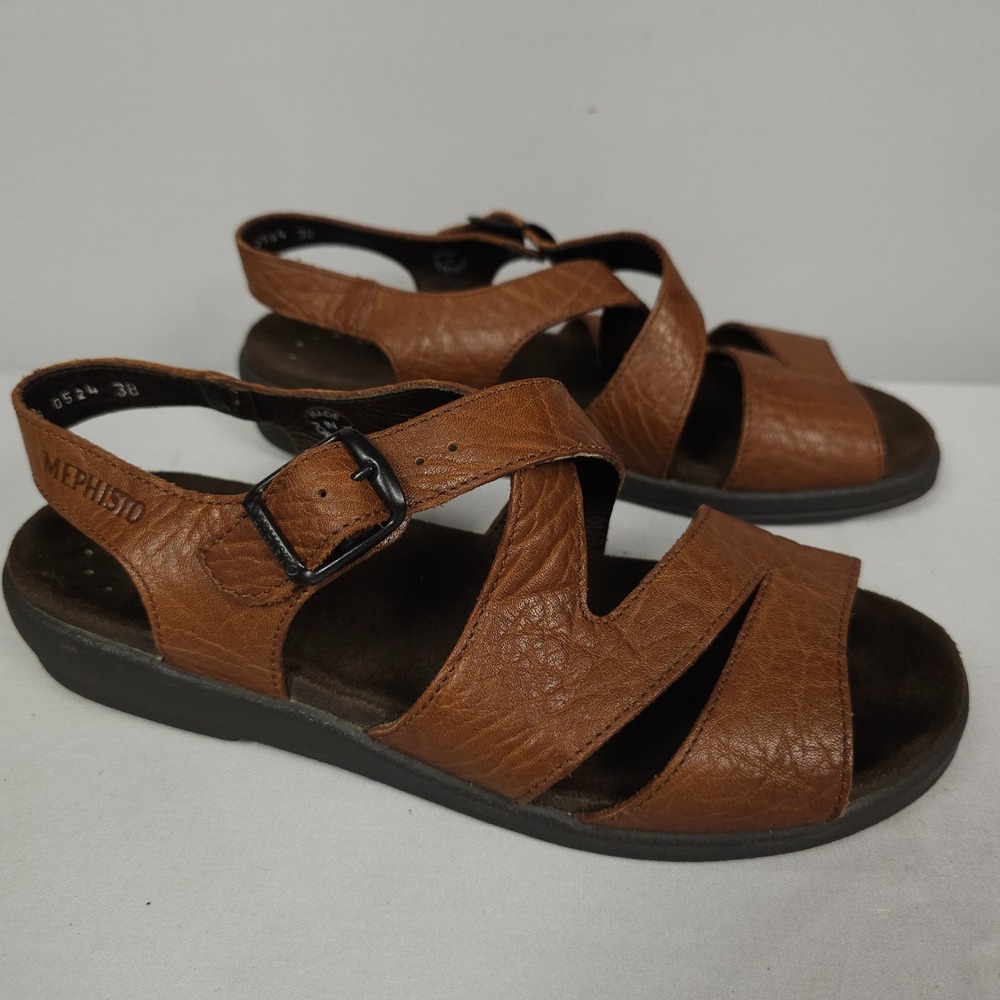 Mephisto Altina Sandals Women Size 8 / 38 Brown Leather Strappy Buckle Slingback